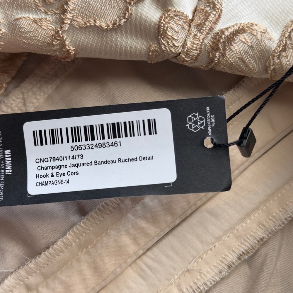 PrettyLittleThing Champagne Jaquared Bandeau Ruched Detail Hook & Eye Corset NWT - Picture 5 of 6
